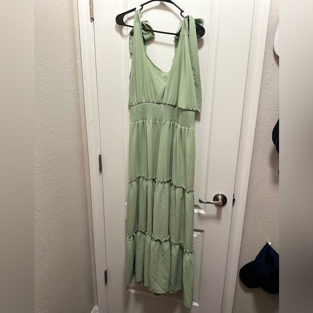 Tiered Maxi Dress Beach Tie Strap light green